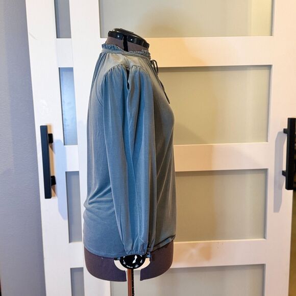 Lucky Brand Blue Ruffle Neck Long Sleeve Blouse Women’s Medium - Picture 4 of 8